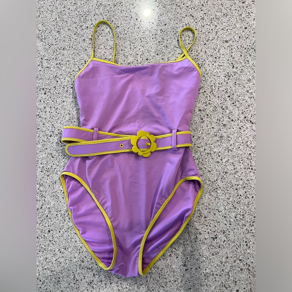 Kate Spade color block belted one piece swimsuit